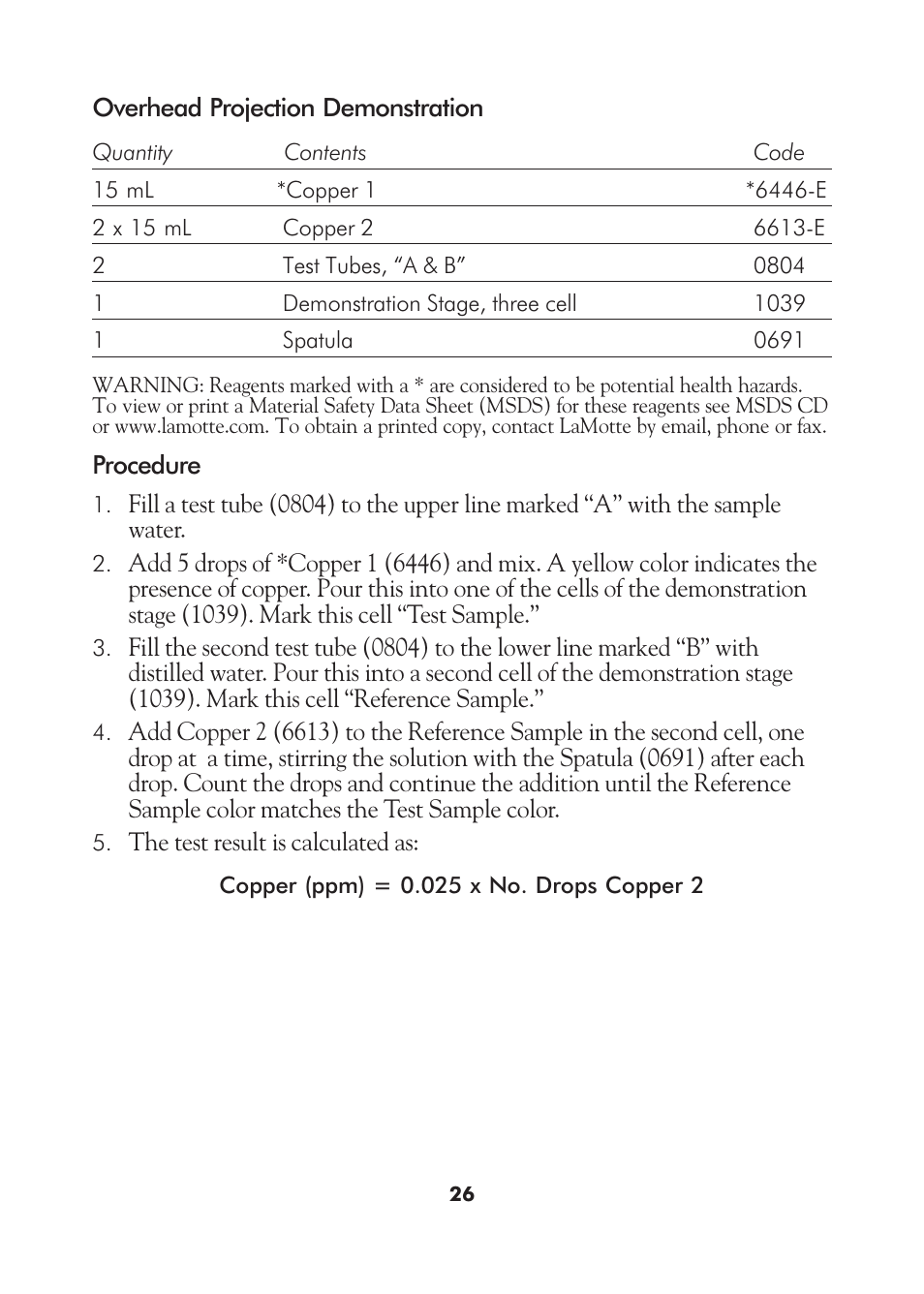 LaMotte AM-21 Water Pollution Detection Outfit User Manual | Page 26 / 51