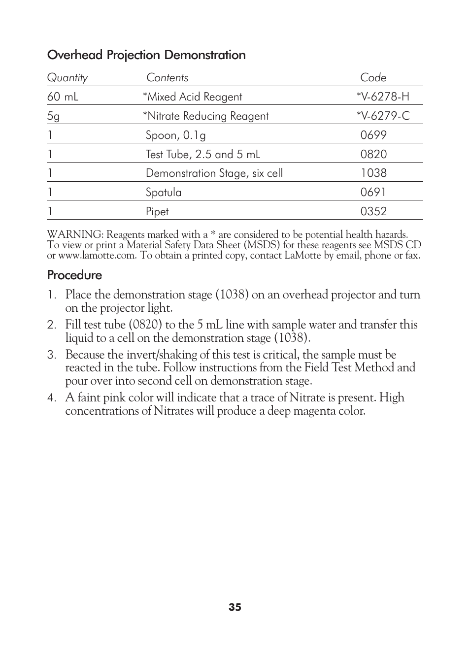 LaMotte AM-21 Water Pollution Detection Outfit User Manual | Page 35 / 51
