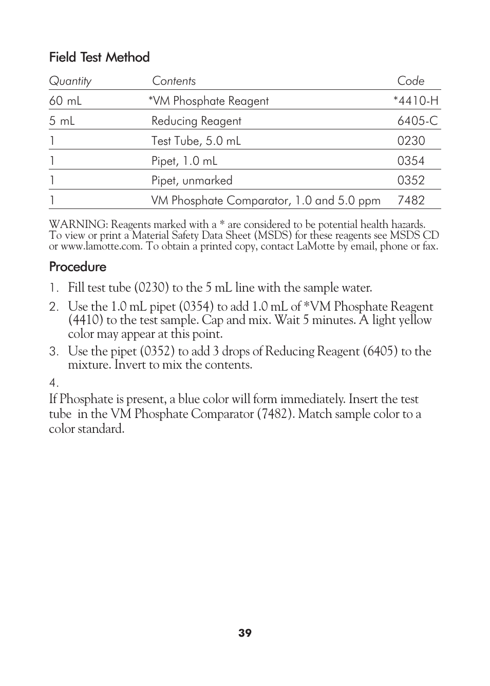 LaMotte AM-21 Water Pollution Detection Outfit User Manual | Page 39 / 51