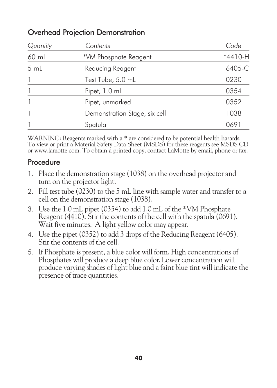 LaMotte AM-21 Water Pollution Detection Outfit User Manual | Page 40 / 51