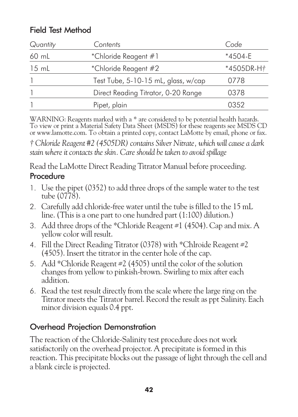 LaMotte AM-21 Water Pollution Detection Outfit User Manual | Page 42 / 51