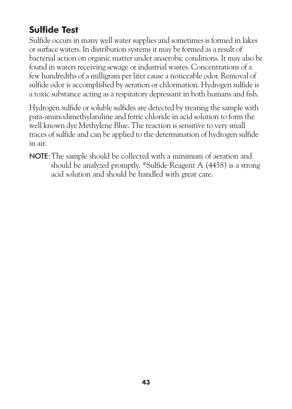 Sulfide test | LaMotte AM-21 Water Pollution Detection Outfit User Manual | Page 43 / 51