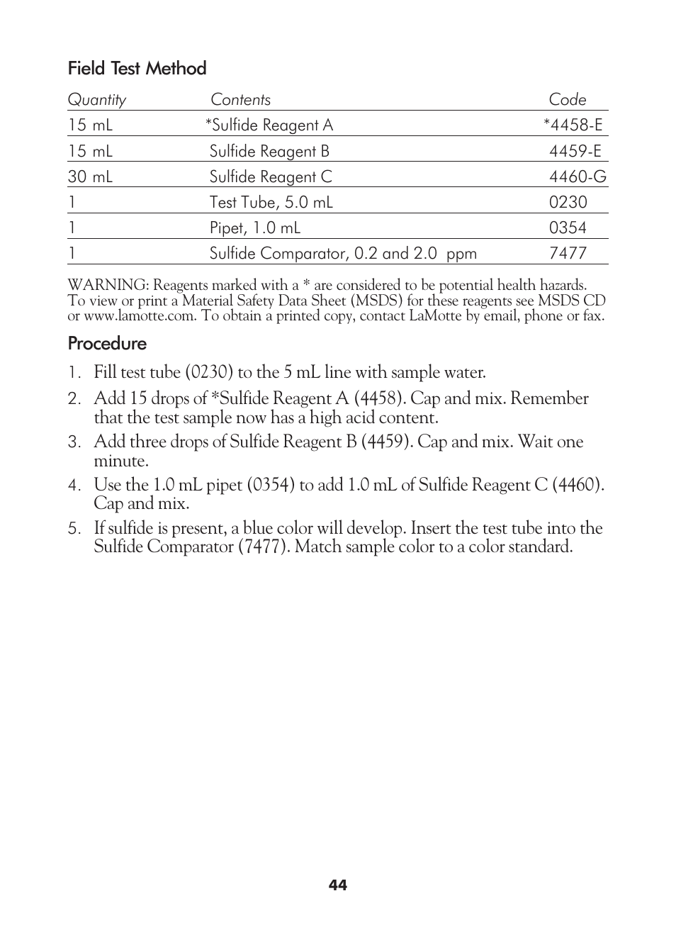 LaMotte AM-21 Water Pollution Detection Outfit User Manual | Page 44 / 51