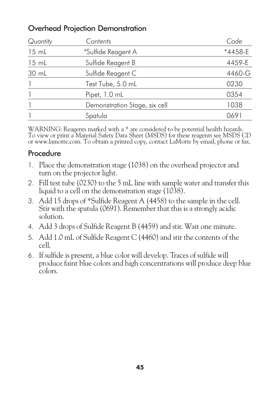 LaMotte AM-21 Water Pollution Detection Outfit User Manual | Page 45 / 51