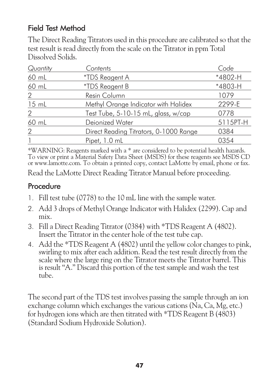 LaMotte AM-21 Water Pollution Detection Outfit User Manual | Page 47 / 51