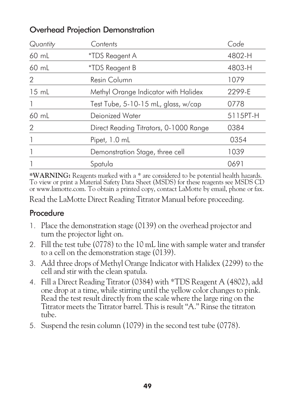 LaMotte AM-21 Water Pollution Detection Outfit User Manual | Page 49 / 51