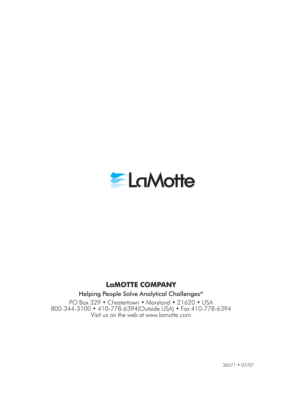 Lamotte company | LaMotte AM-21 Water Pollution Detection Outfit User Manual | Page 51 / 51