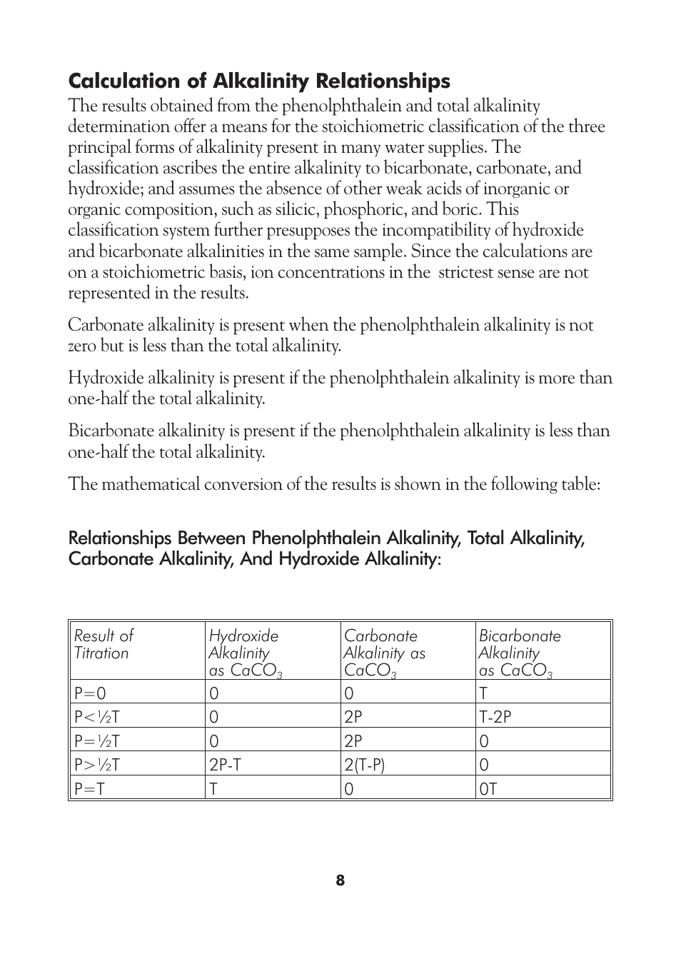 Calculation of alkalinity relationships | LaMotte AM-21 Water Pollution Detection Outfit User Manual | Page 8 / 51