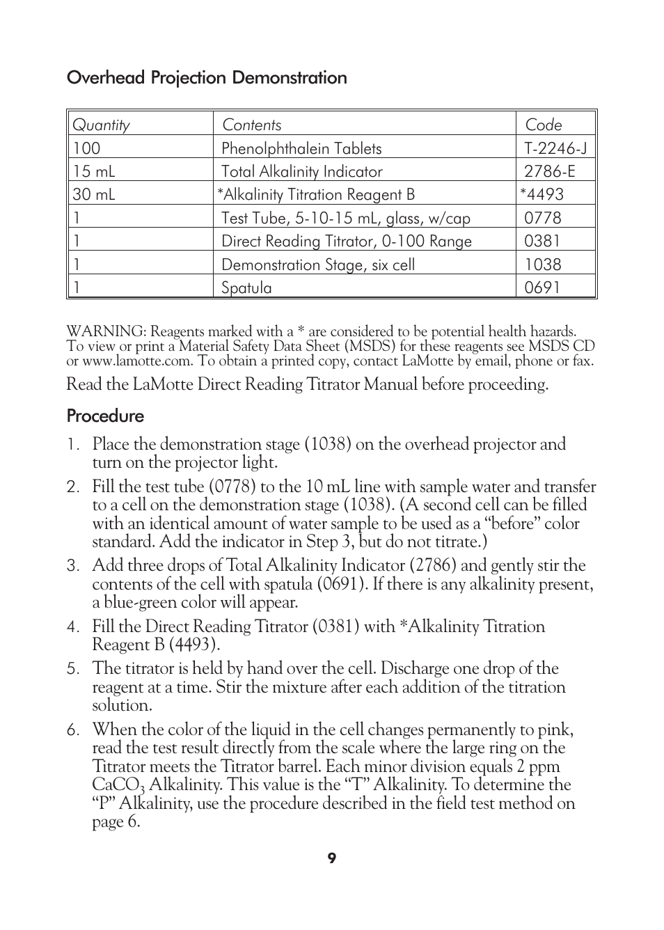 LaMotte AM-21 Water Pollution Detection Outfit User Manual | Page 9 / 51