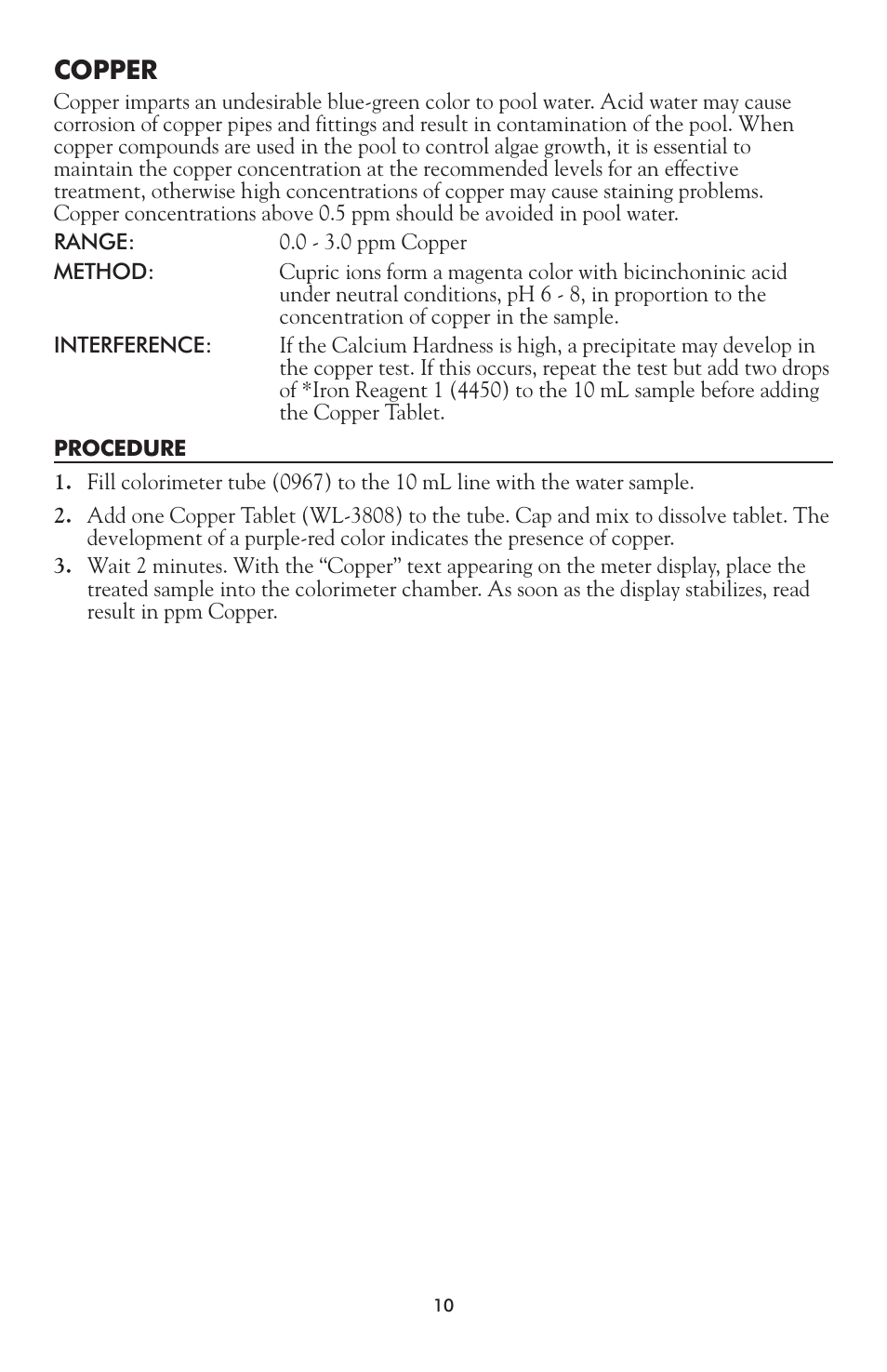 Copper | LaMotte DPC-52 Water Testing Laboratory User Manual | Page 10 / 20