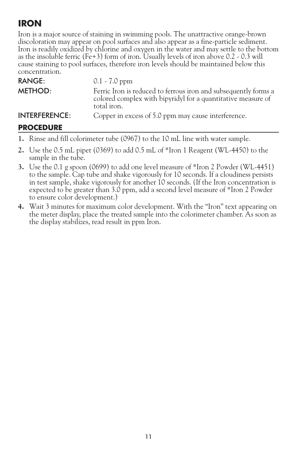 Iron | LaMotte DPC-52 Water Testing Laboratory User Manual | Page 11 / 20