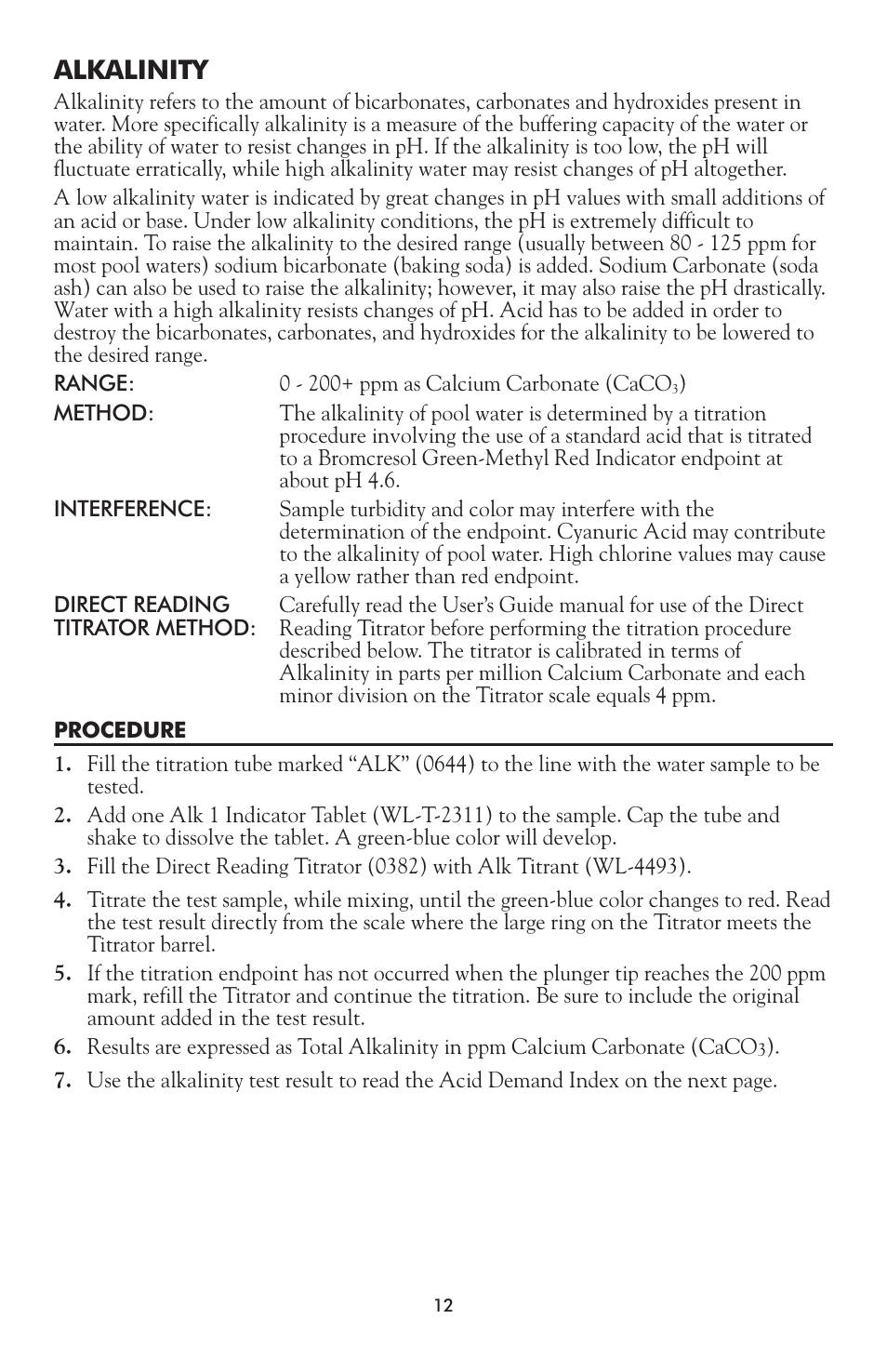 Alkalinity | LaMotte DPC-52 Water Testing Laboratory User Manual | Page 12 / 20