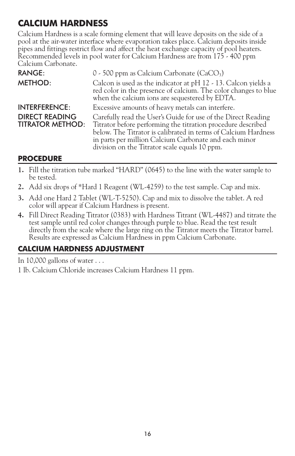 Calcium hardness | LaMotte DPC-52 Water Testing Laboratory User Manual | Page 16 / 20