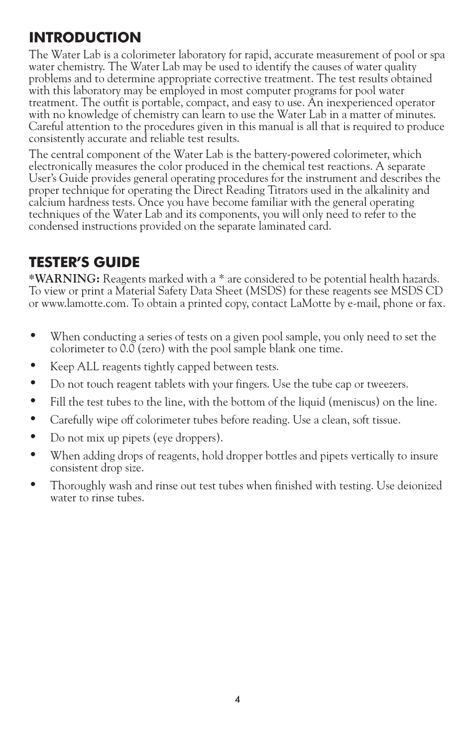 LaMotte DPC-52 Water Testing Laboratory User Manual | Page 4 / 20