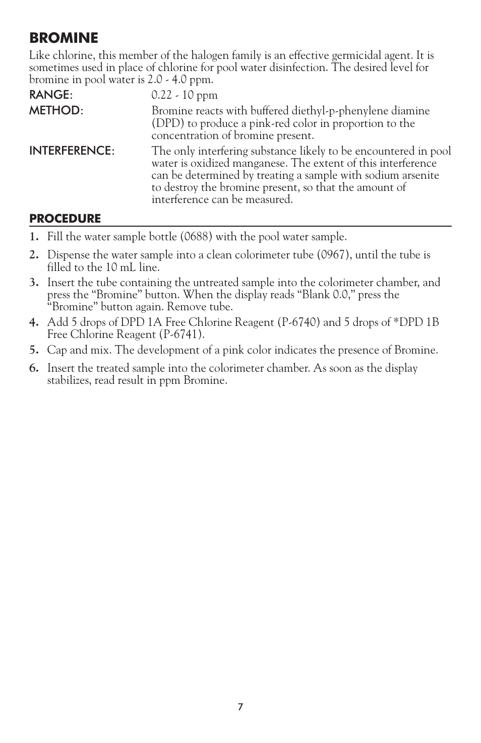 Bromine | LaMotte DPC-52 Water Testing Laboratory User Manual | Page 7 / 20