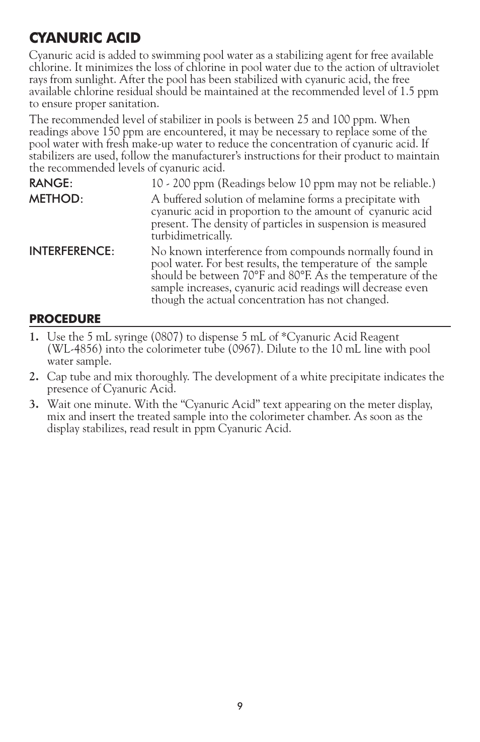 Cyanuric acid | LaMotte DPC-52 Water Testing Laboratory User Manual | Page 9 / 20