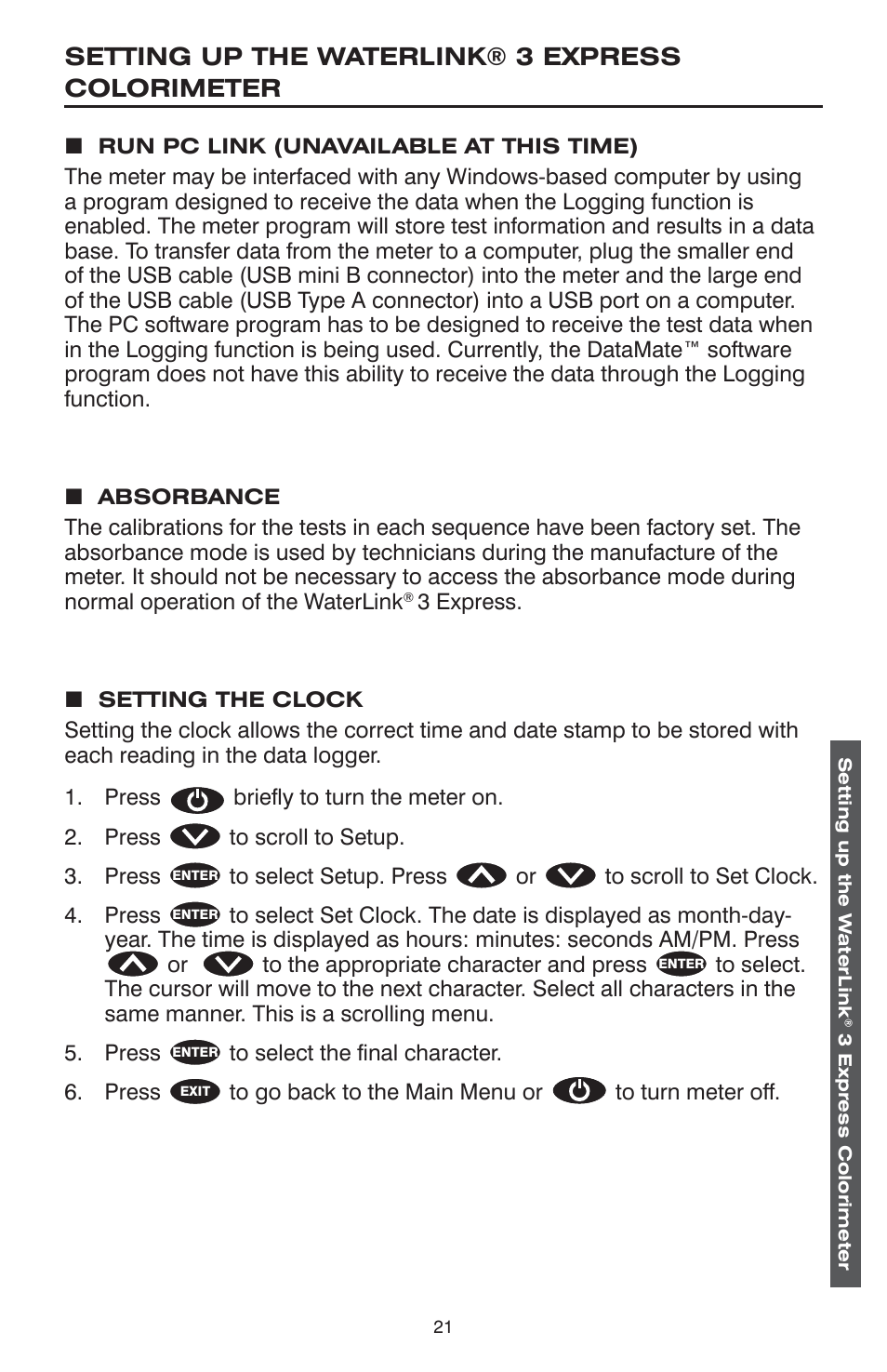 Setting up the waterlink® 3 express colorimeter | LaMotte WaterLink 3 Express Lab User Manual | Page 21 / 28