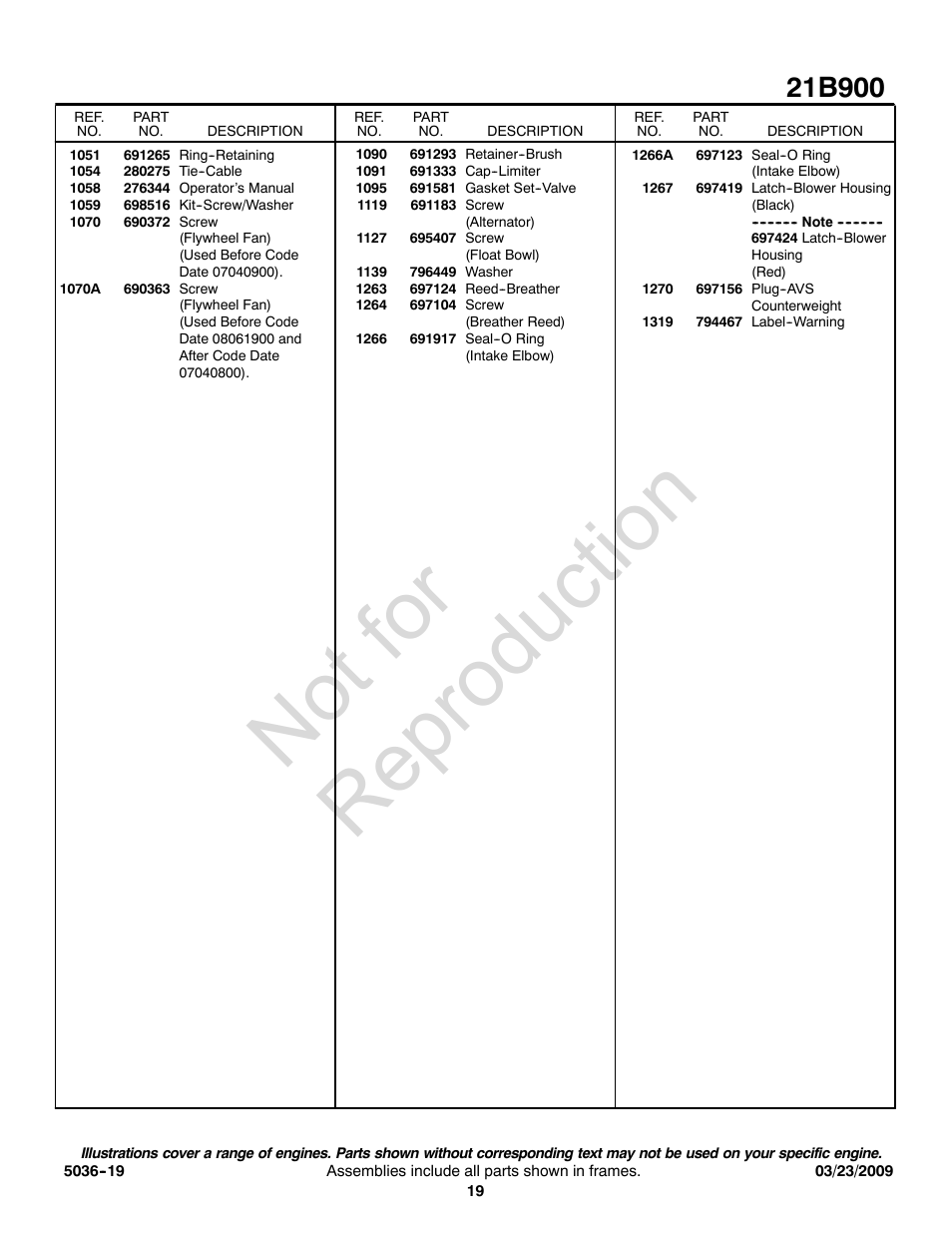Not for reproduction | Briggs & Stratton Series 21B900 User Manual | Page 19 / 20