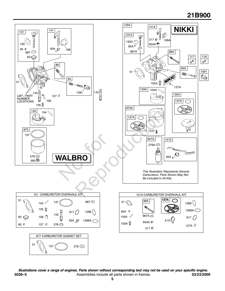 Not for reproduction, Walbro, Nikki | Briggs & Stratton Series 21B900 User Manual | Page 5 / 20
