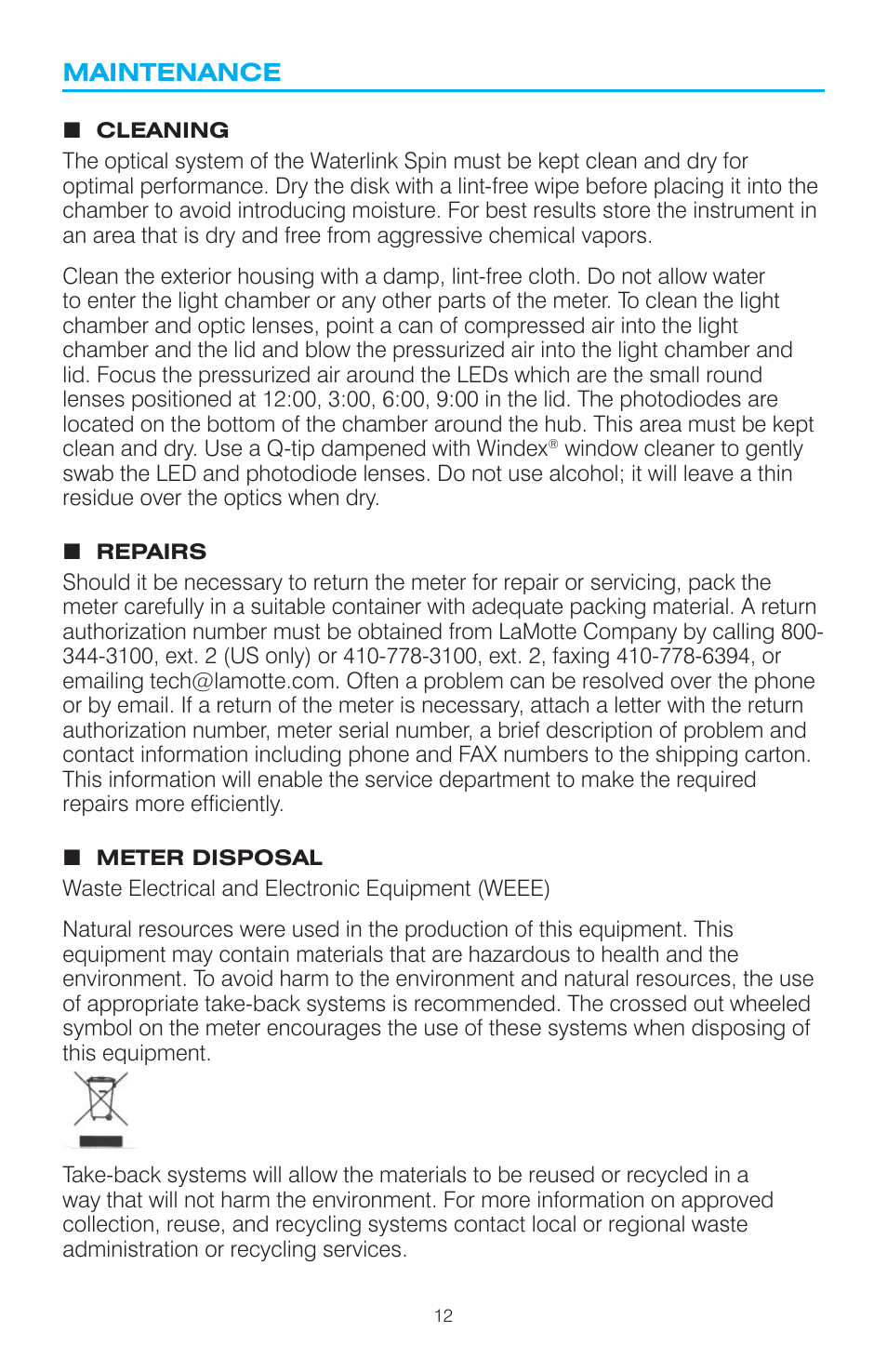 LaMotte WaterLink Spin User Manual | Page 12 / 16