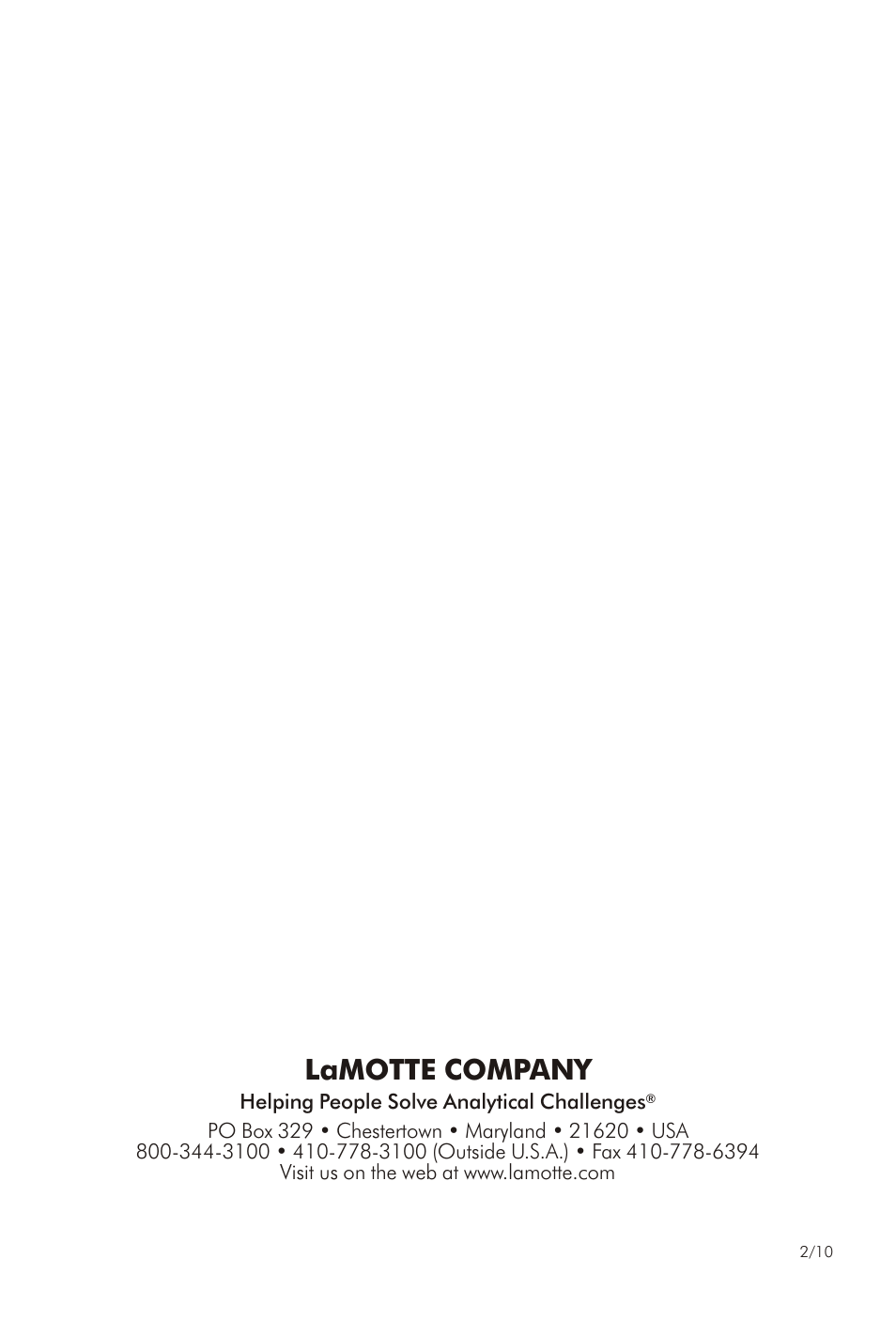 Lamotte com pany | LaMotte WATER SAMPLER – FLUSHING STYLE 1060 User Manual | Page 4 / 4