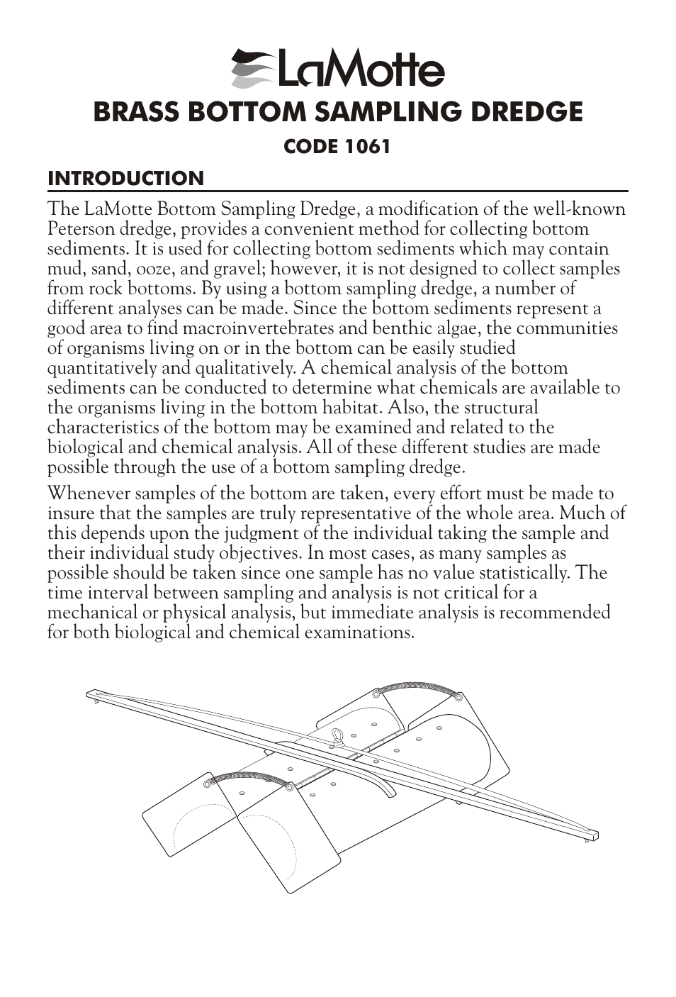 LaMotte BRASS BOTTOM SAMPLING DREDGE 1061 User Manual | 4 pages