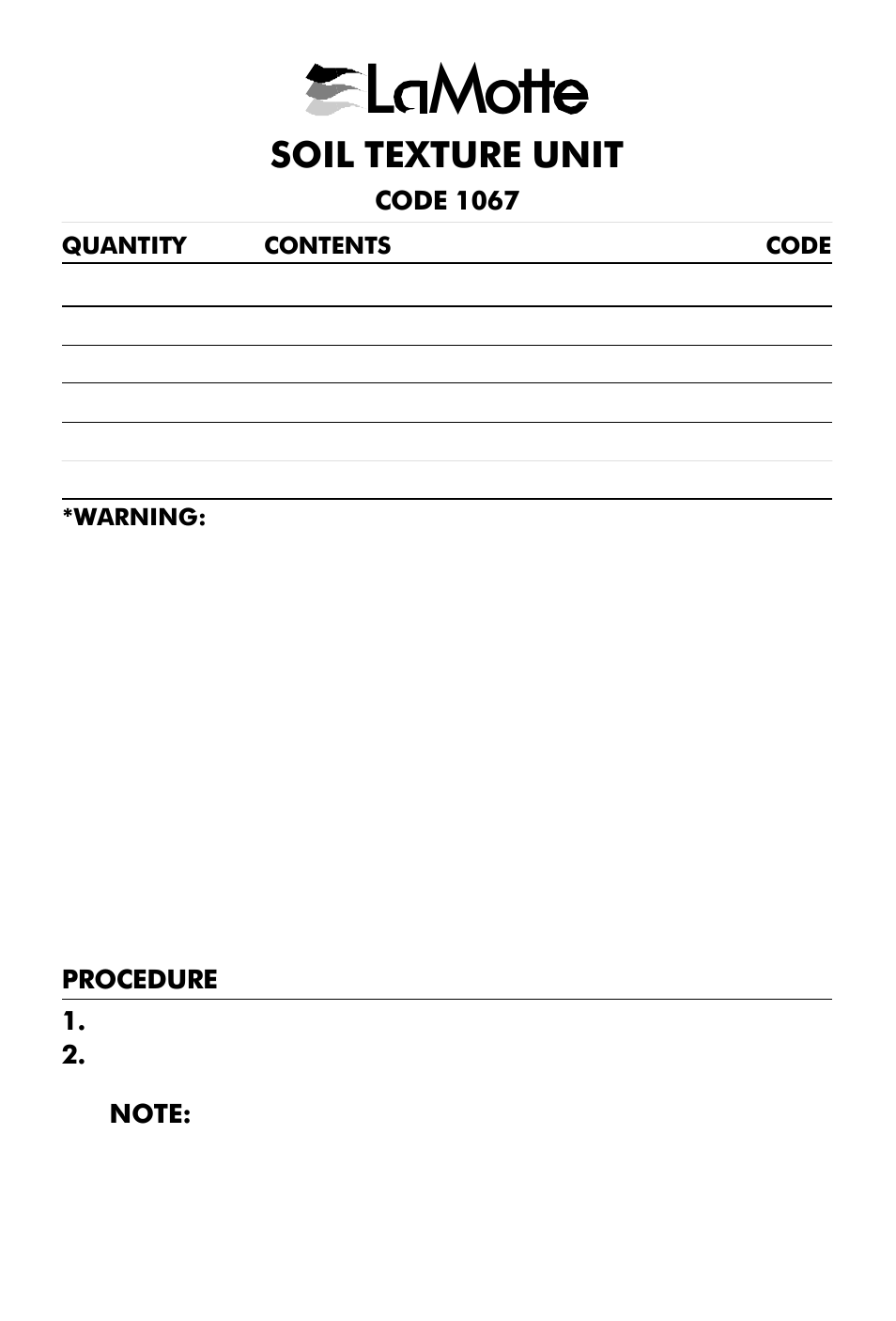 LaMotte SOIL TEXTURE UNIT 1067 User Manual | 4 pages