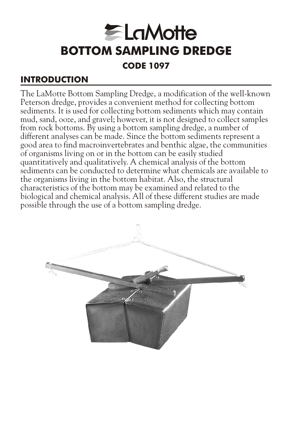 LaMotte BOTTOM SAMPLING DREDGE 1097 User Manual | 4 pages