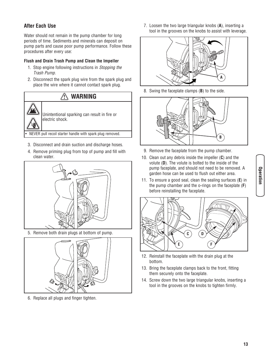 After each use, Warning | Briggs & Stratton PROSERIES 205378GS User Manual | Page 13 / 64