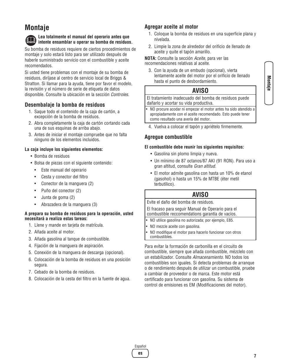 Montaje, Aviso | Briggs & Stratton PROSERIES 205378GS User Manual | Page 27 / 64