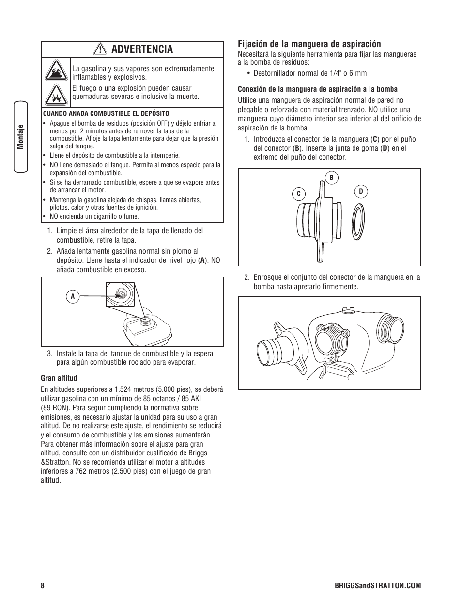 Advertencia | Briggs & Stratton PROSERIES 205378GS User Manual | Page 28 / 64