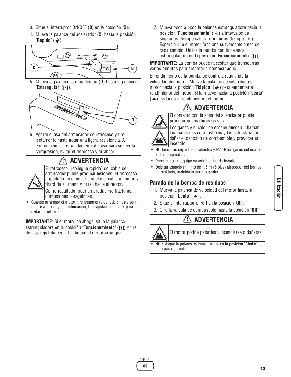 Advertencia | Briggs & Stratton PROSERIES 205378GS User Manual | Page 33 / 64