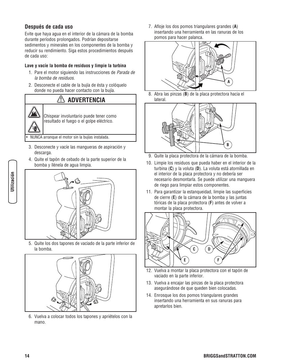 Advertencia | Briggs & Stratton PROSERIES 205378GS User Manual | Page 34 / 64