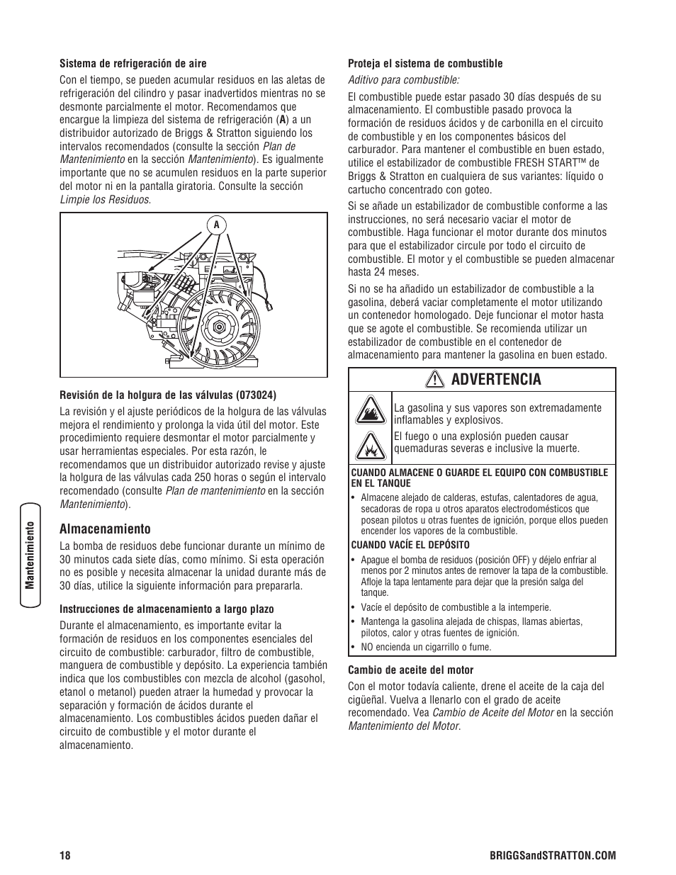 Advertencia | Briggs & Stratton PROSERIES 205378GS User Manual | Page 38 / 64