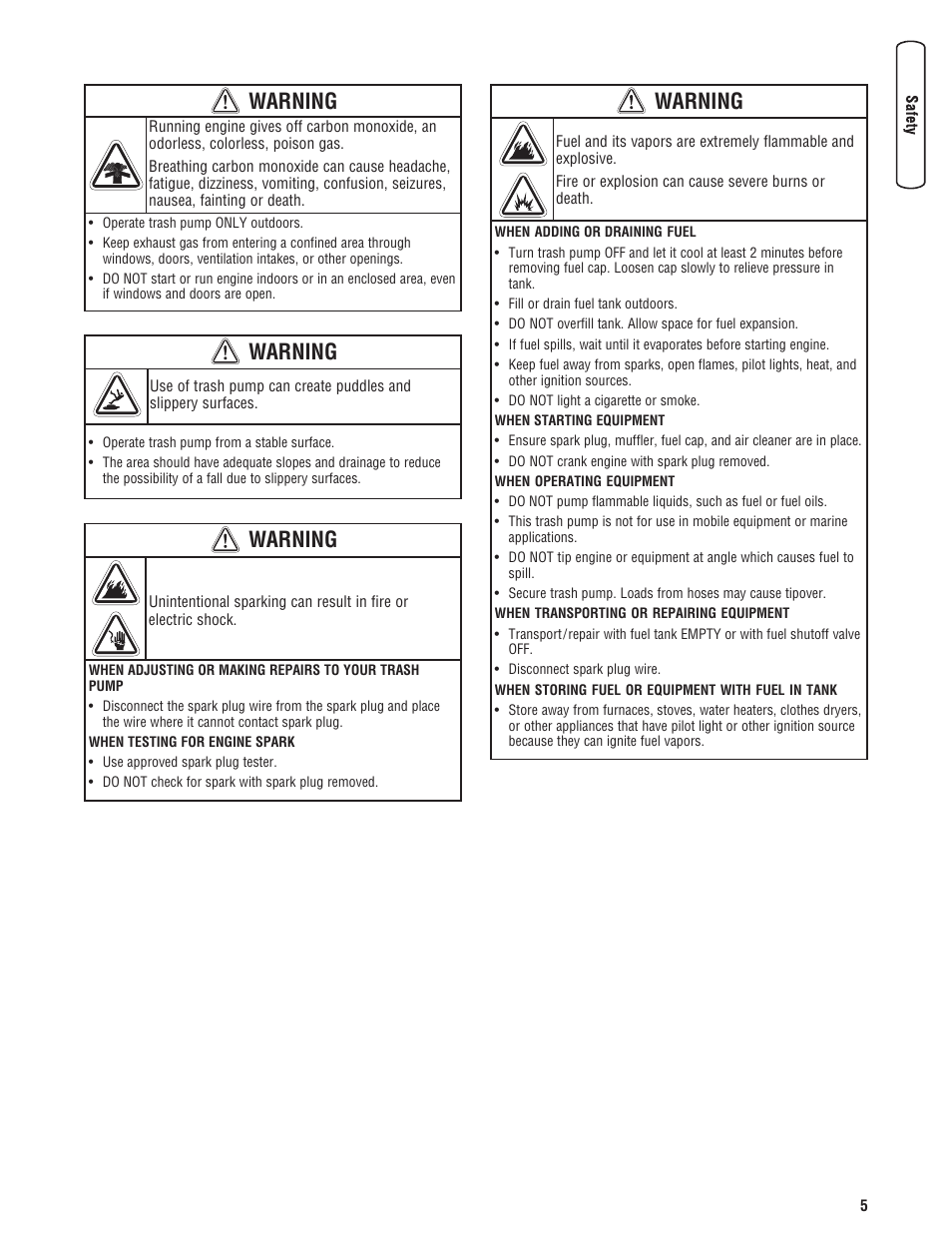 Warning | Briggs & Stratton PROSERIES 205378GS User Manual | Page 5 / 64