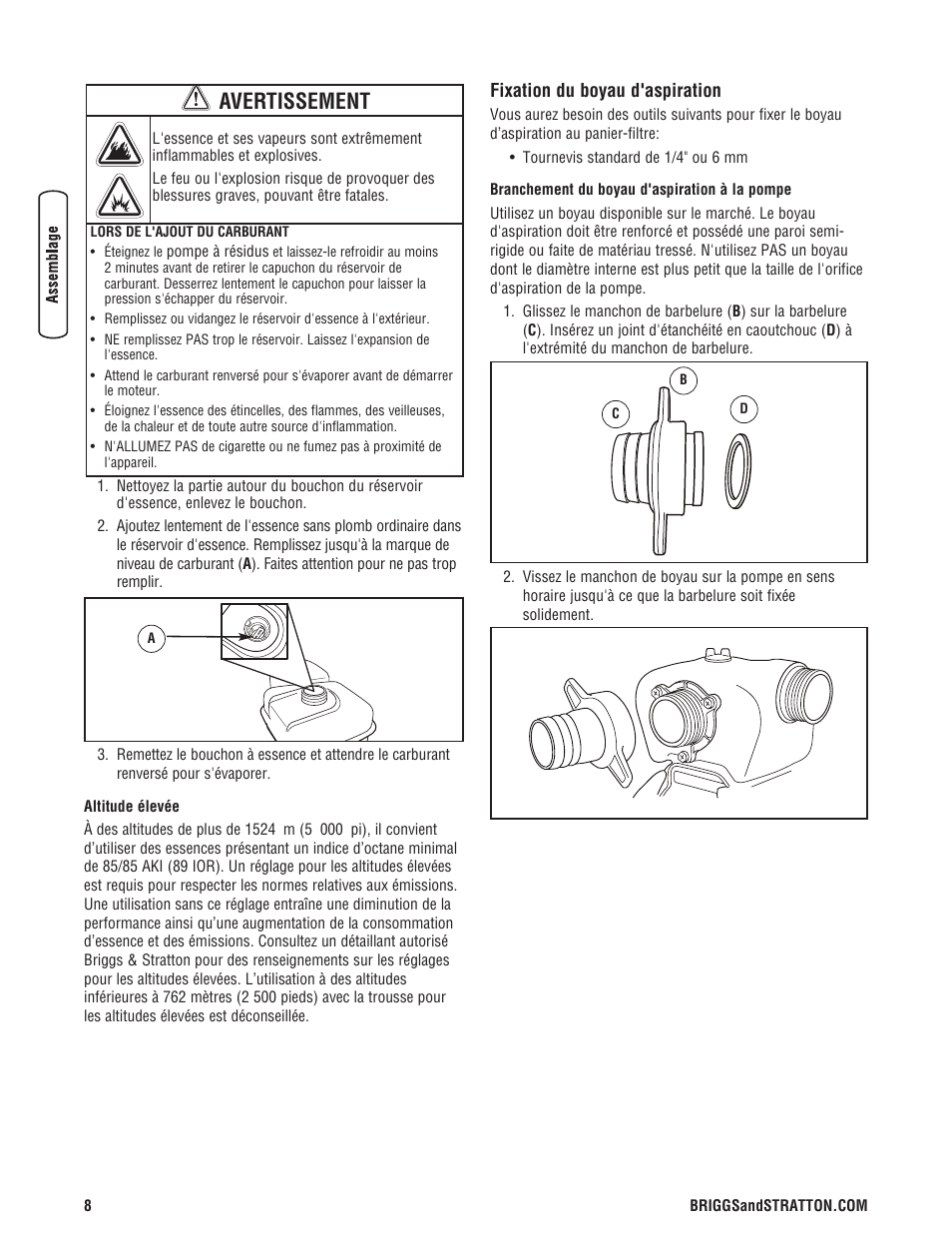 Avertissement | Briggs & Stratton PROSERIES 205378GS User Manual | Page 50 / 64