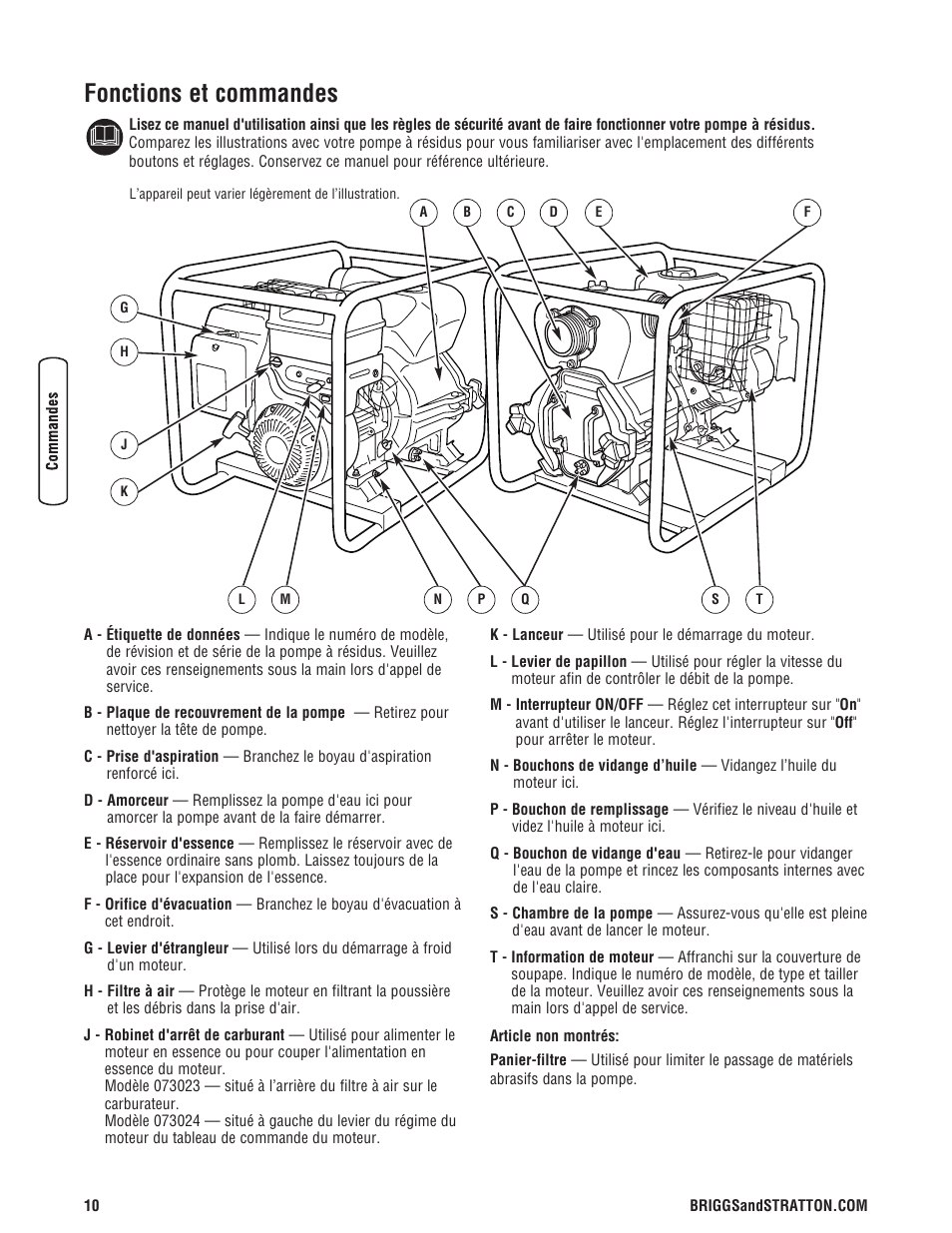 Fonctions et commandes | Briggs & Stratton PROSERIES 205378GS User Manual | Page 52 / 64