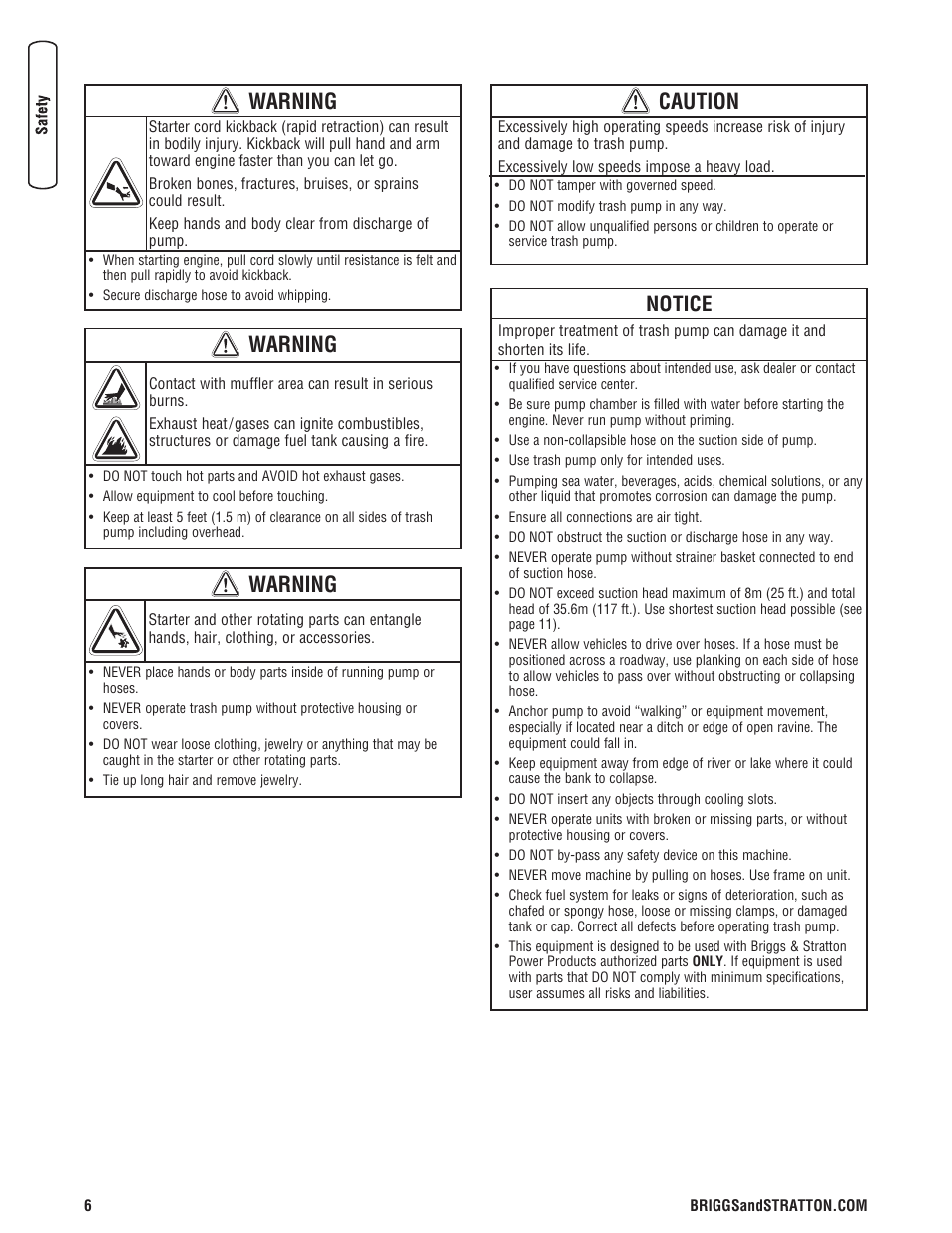 Warning, Notice, Caution | Briggs & Stratton PROSERIES 205378GS User Manual | Page 6 / 64