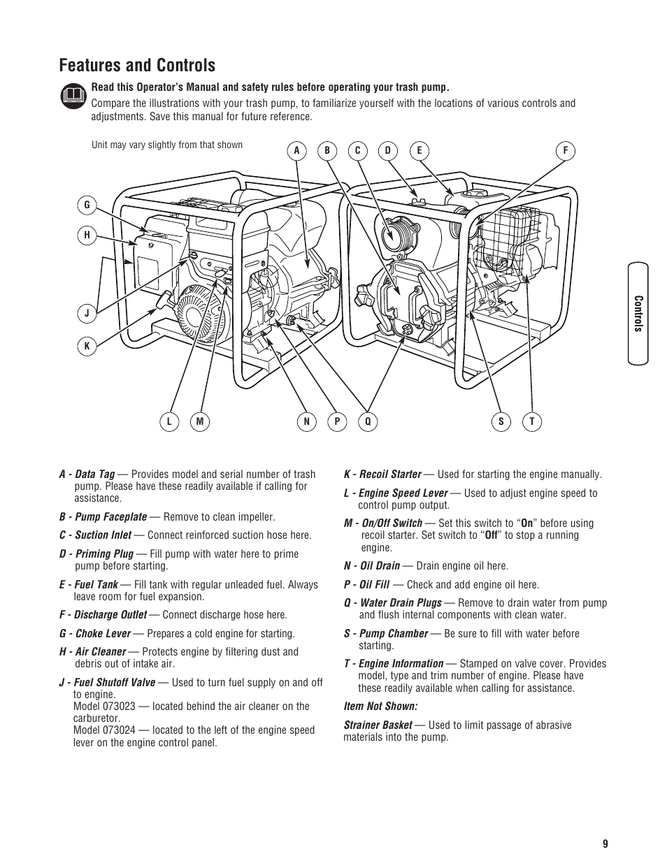 Features and controls | Briggs & Stratton PROSERIES 205378GS User Manual | Page 9 / 64