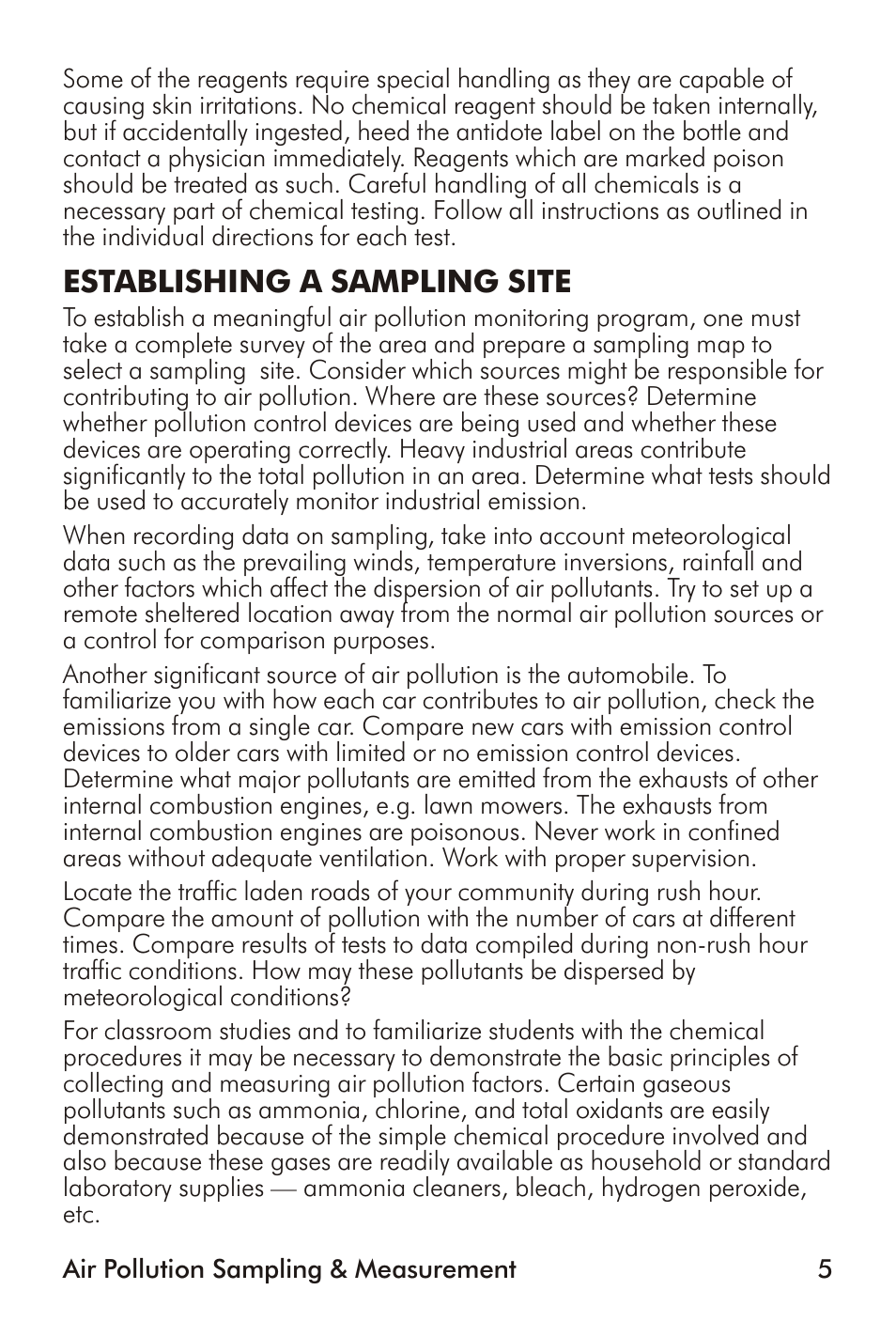 Establishing a sampling site | LaMotte Air Pollution Sampling & Measurement User Manual | Page 5 / 16