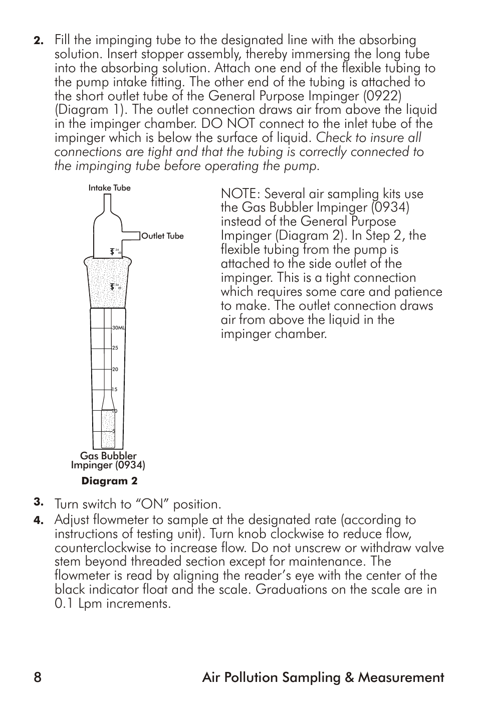 Turn switch to “on” position | LaMotte Air Pollution Sampling & Measurement User Manual | Page 8 / 16
