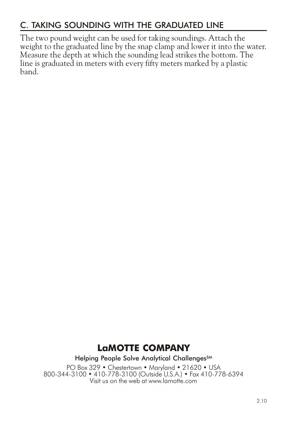 Lamotte com pany | LaMotte WATER SAMPLING BOTTLE FOR DISSOLVED OXYGEN 3103 User Manual | Page 4 / 4