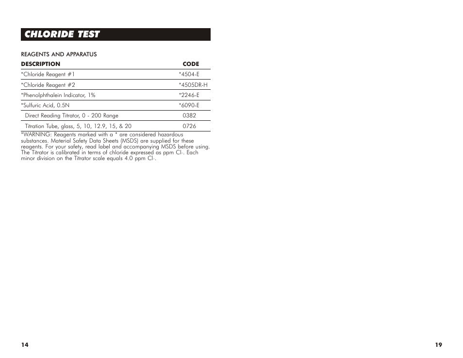 Chloride test | LaMotte DIAGRAM FOR AQ-3 User Manual | Page 14 / 16