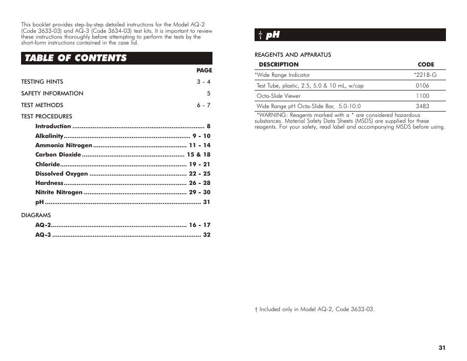 Ta ble of con tents | LaMotte DIAGRAM FOR AQ-3 User Manual | Page 2 / 16