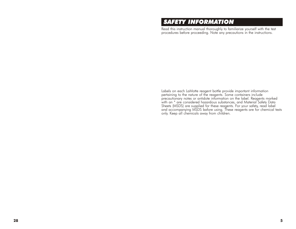 Safety information | LaMotte DIAGRAM FOR AQ-3 User Manual | Page 5 / 16