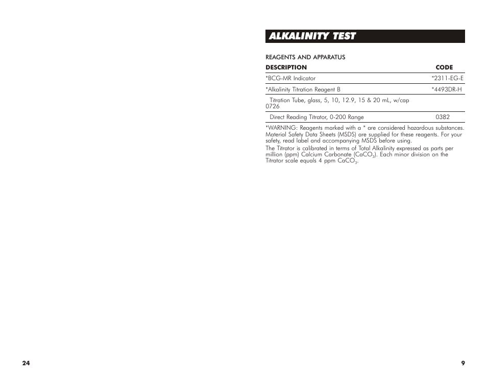 Alkalinity test | LaMotte DIAGRAM FOR AQ-3 User Manual | Page 9 / 16