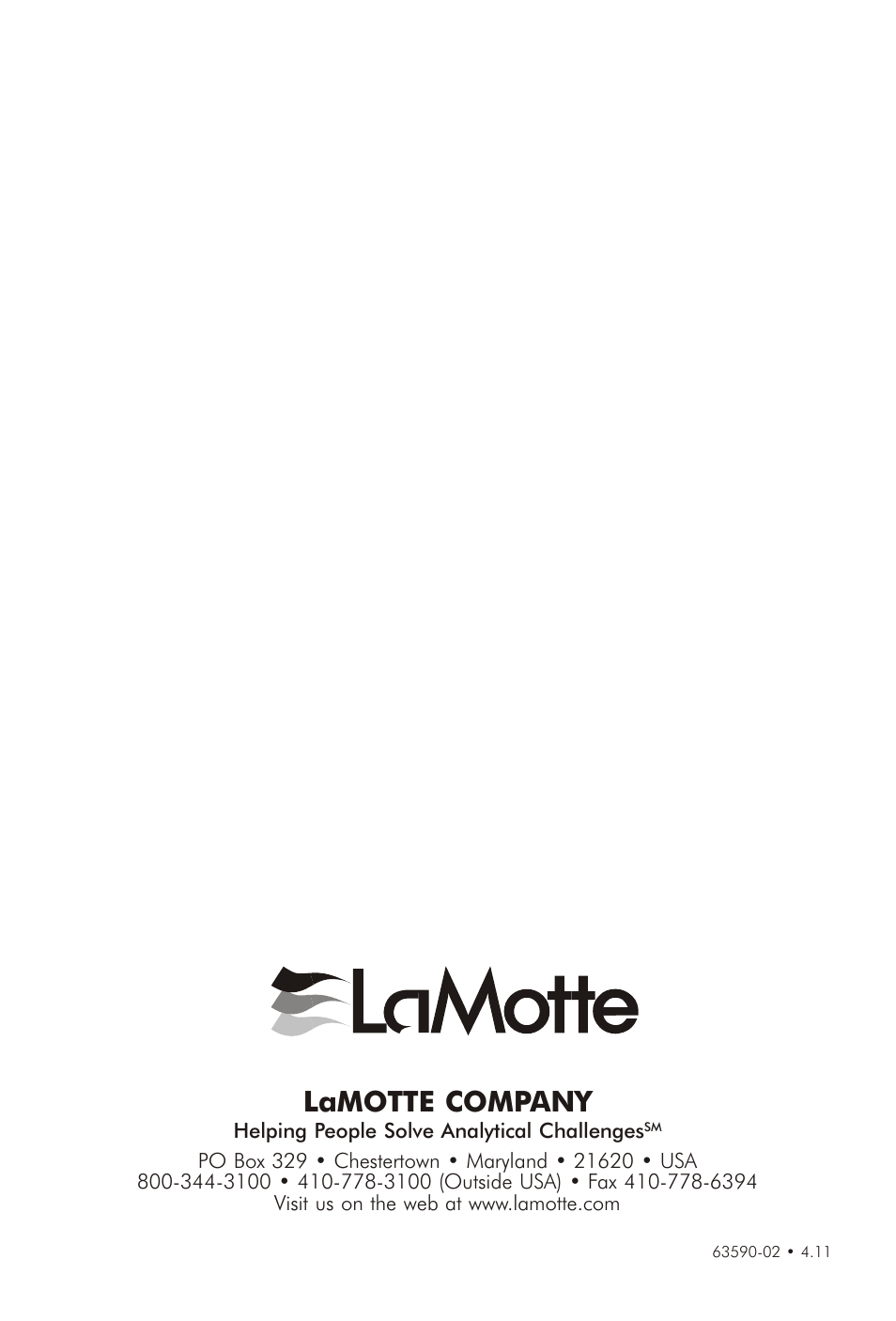 Lamotte com pany | LaMotte AR-42 General Water Analysis Kit User Manual | Page 8 / 8