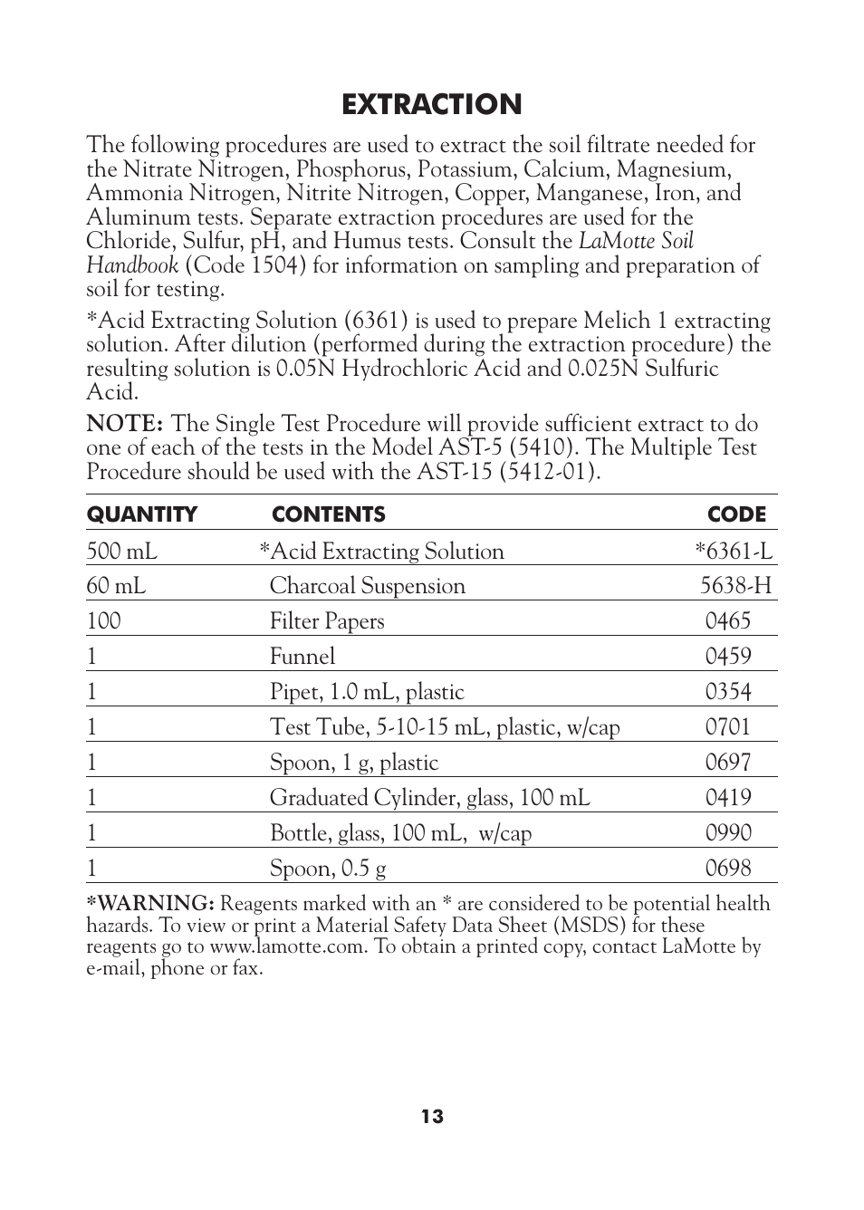 Extraction | LaMotte AST Series Professional Soil Test Outfits User Manual | Page 13 / 40