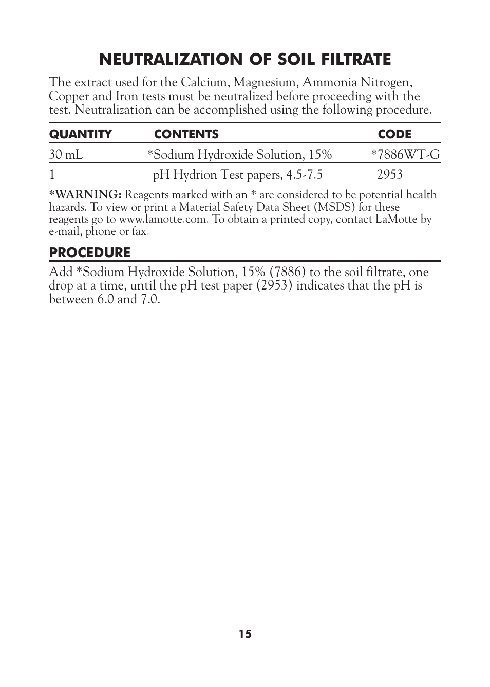 Neutralization of soil filtrate | LaMotte AST Series Professional Soil Test Outfits User Manual | Page 15 / 40