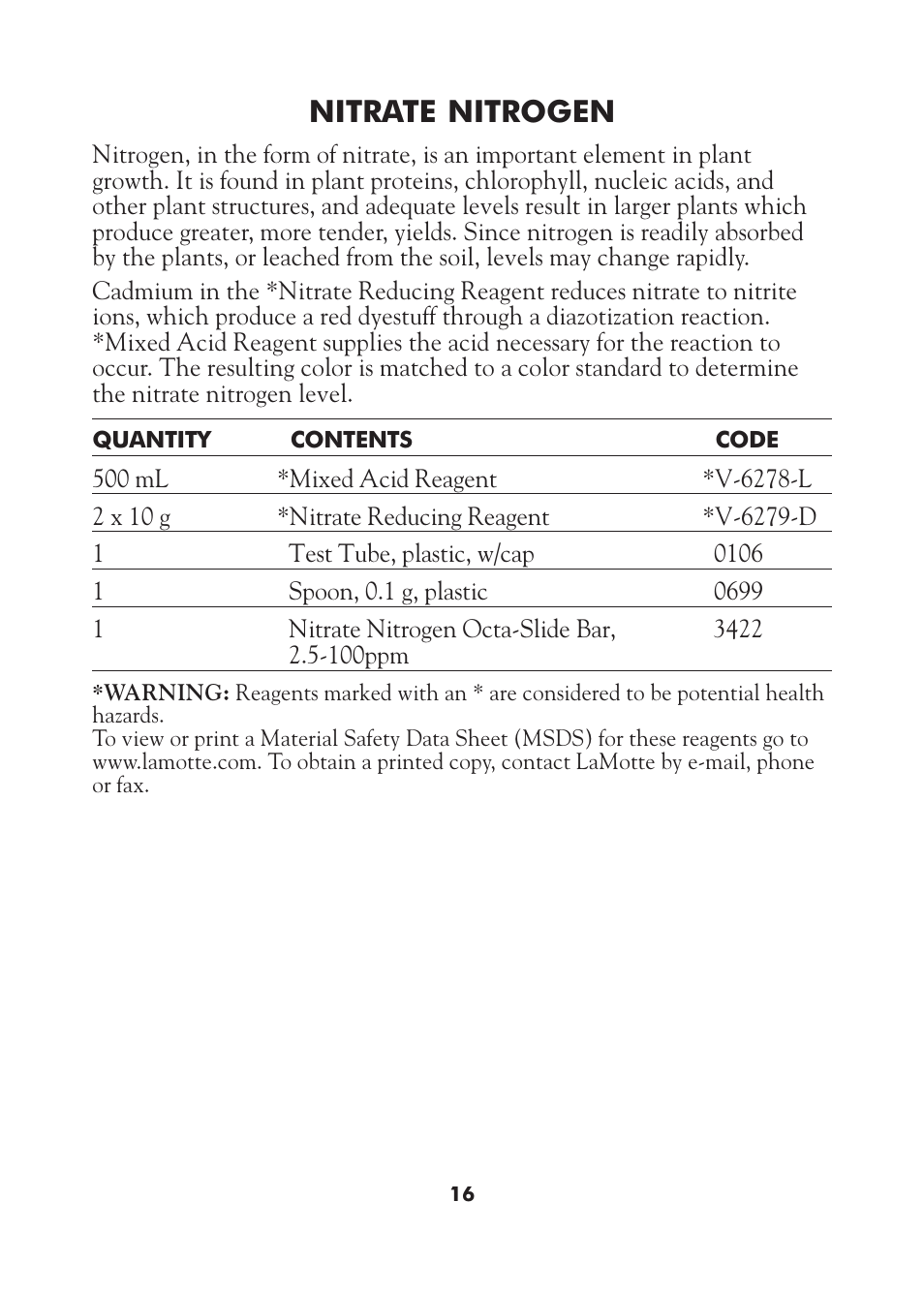 Nitrate nitrogen | LaMotte AST Series Professional Soil Test Outfits User Manual | Page 16 / 40